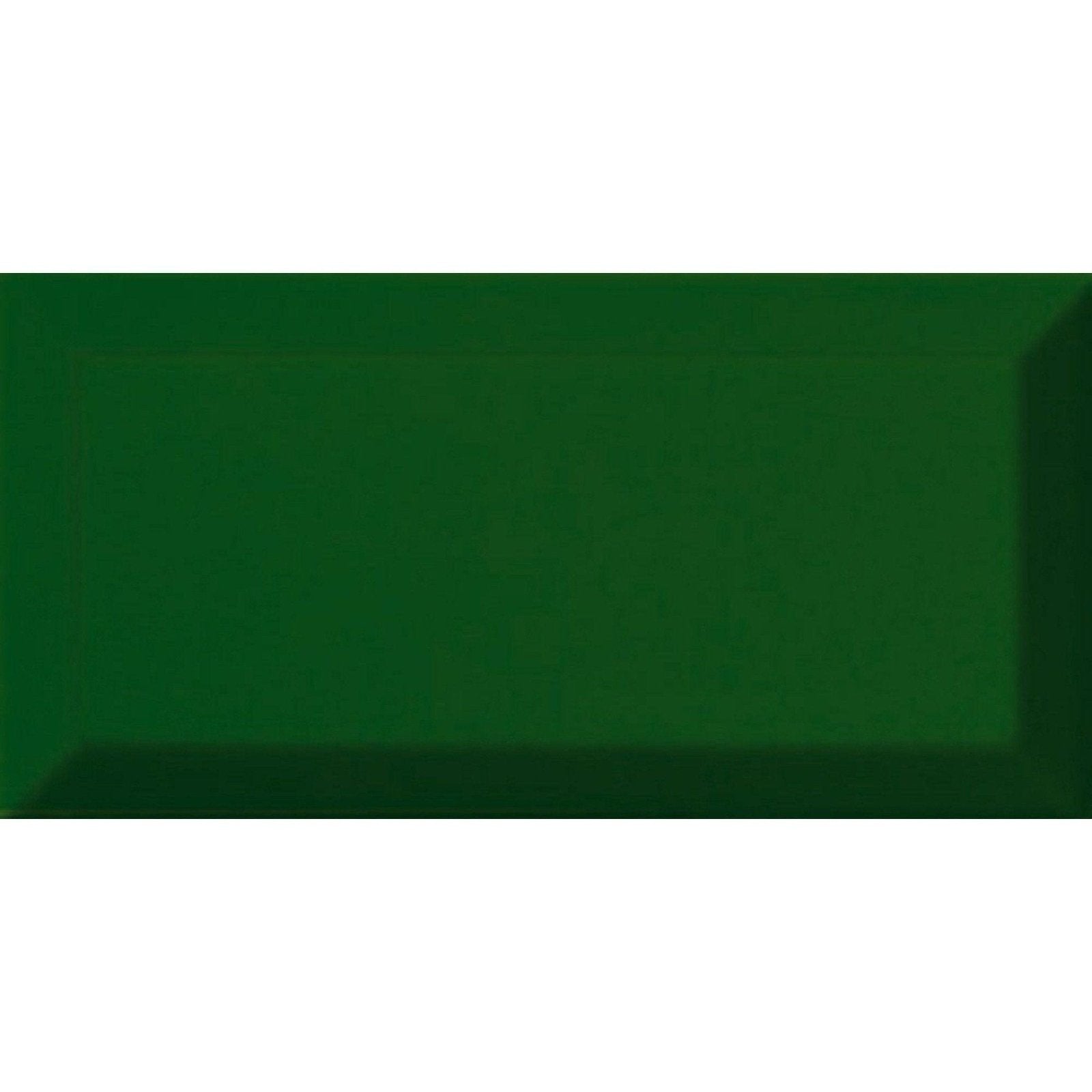 Deep green rectangular metro verde botella gloss tile with glossy slightly raised border for wall or backsplash use