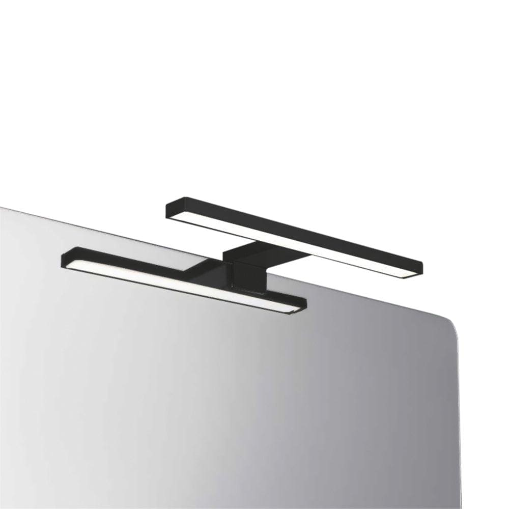 Black minimalist led metro wall mirror light with sleek rectangular design and modern matte finish