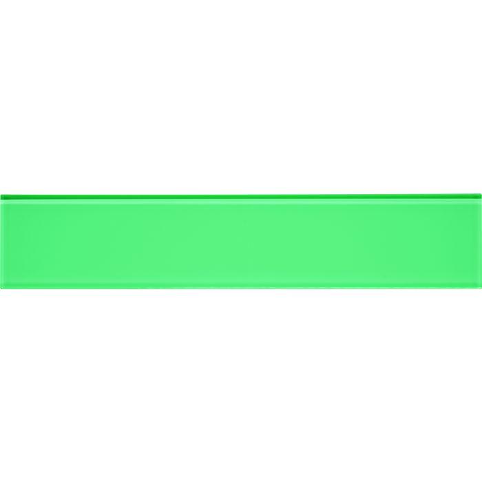 Vibrant green rectangular mississippi clear glass tile with glossy finish measuring 398 by 80mm