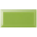 A glossy lime green Mohaka Clear Bevel Glass rectangular tile with a subtle beveled edge
