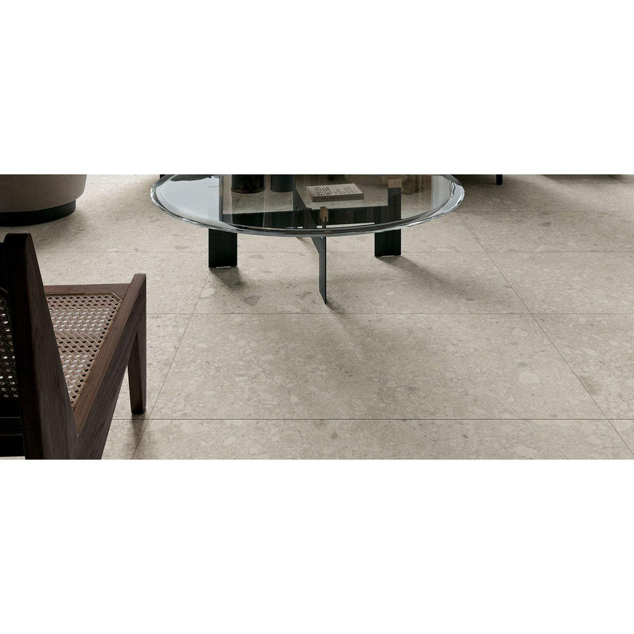 Beige marble-effect norway melk matt floor tiles with subtle veining and a polished finish for elegant interiors