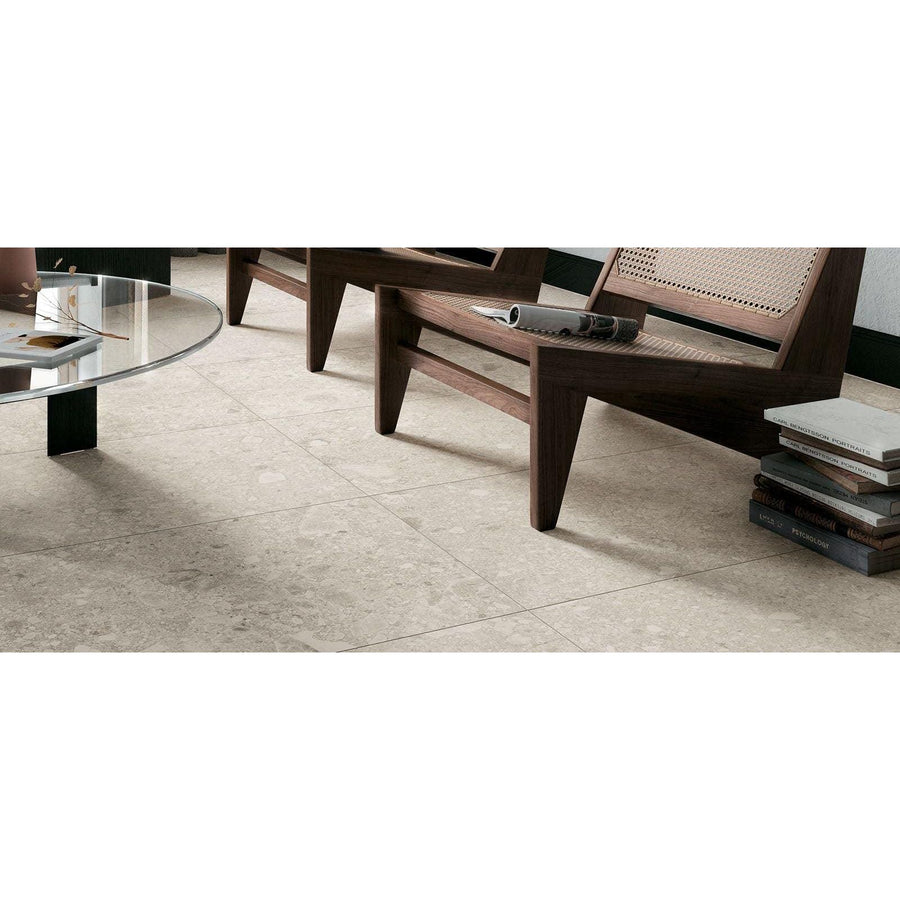 Beige norway melk matt stone-effect floor tiles with subtle natural texture and matte finish