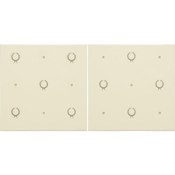 Original Style Tiles - Ceramic 152 x 152 x 7mm - 2 Tile Set Laudatory Wreath 2-tile Set Charcoal Grey on Colonial White