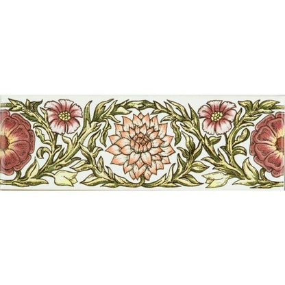 Original Style Tiles - Ceramic 152 x 50 x 7mm - Per Piece Knot Garden Pink Classical Decorative Border on Brilliant White