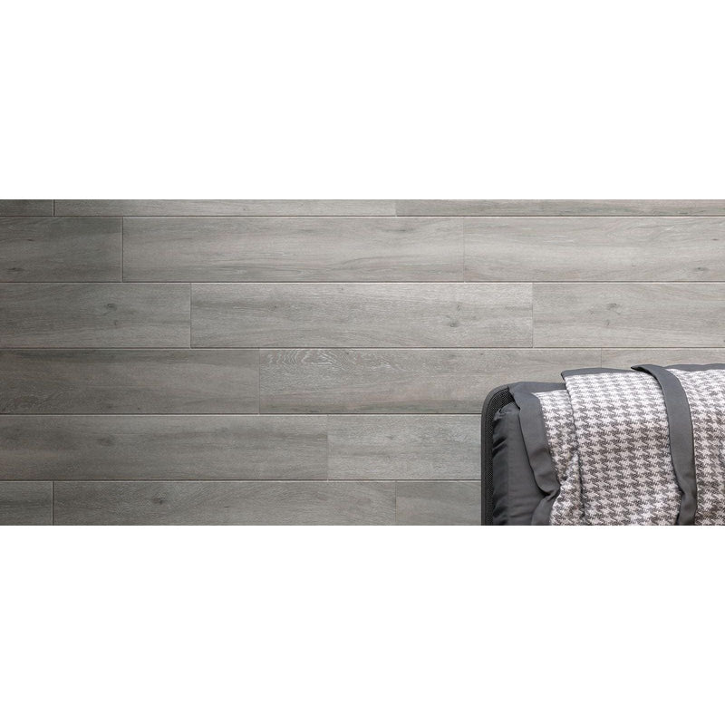 Oslo Pearl Matt grey wood-effect porcelain plank tiles with a matt finish