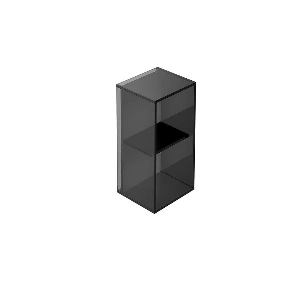 Black translucent acrylic display cube with two internal shelves pier glass 2 box shelf rectangular black