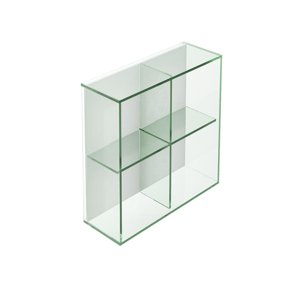 Pier glass 4 box shelf square clear made of glass with a modern minimalist design and three adjustable shelves