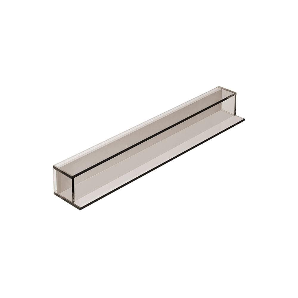 Clear acrylic rectangular pier glass box shelf with black trim and bronze accents for stylish storage display