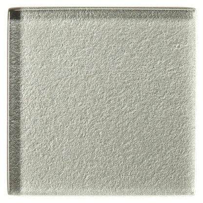 Silver metallic square tile with textured slightly rough surface from proteus metallica glass collection
