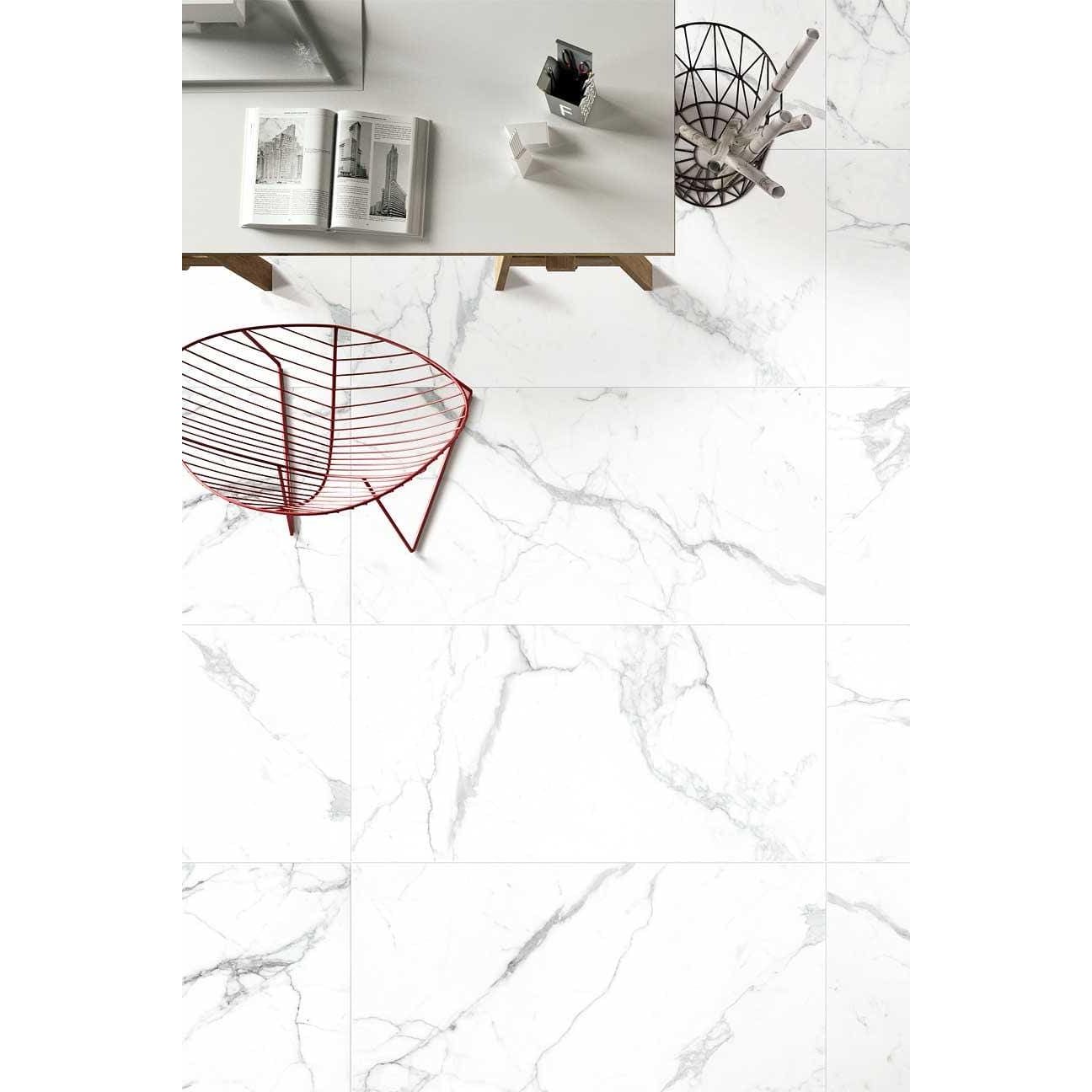White marble effect python ariston porcelain gloss floor tiles with subtle gray veining