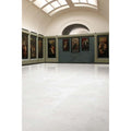 Python Carrara Porcelain Gloss white marble-effect tiles on a curved gallery wall with framed paintings