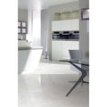 Python Carrara Porcelain Gloss white marble-effect tiles with white kitchen cabinets
