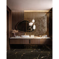 Reflect Aurore Antique 20 x 60cm gold metallic tiles with an oval mirror and vanity
