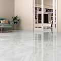 Rodas white 60 x 60cm shiny marble-effect floor tiles with subtle gray veining for elegant interior floors