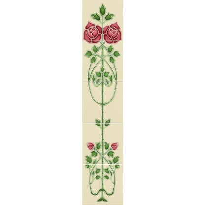 Rose And Bud Raised - Line Tiles 5 - Tile Set on Colonial White