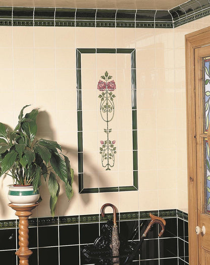 Rose And Bud Raised - Line Tiles 5 - Tile Set on Colonial White