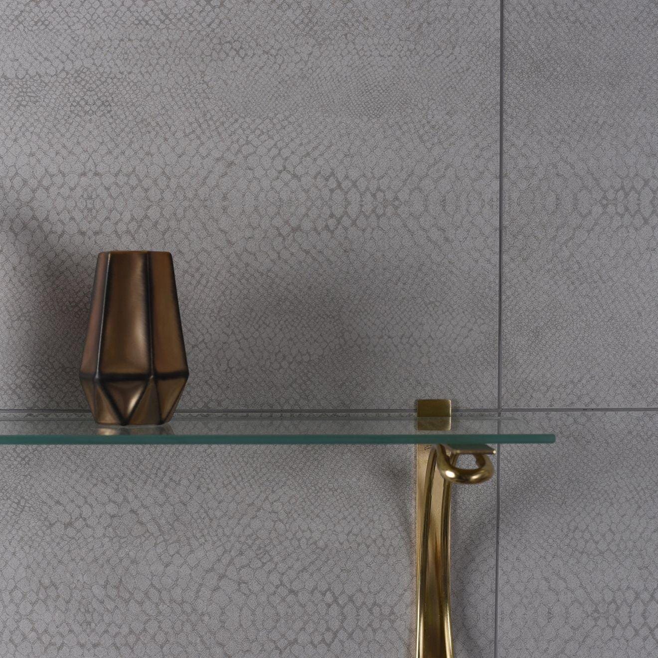 Bronze-colored matt glazed ceramic vase with faceted angular geometric design from Serengeti collection