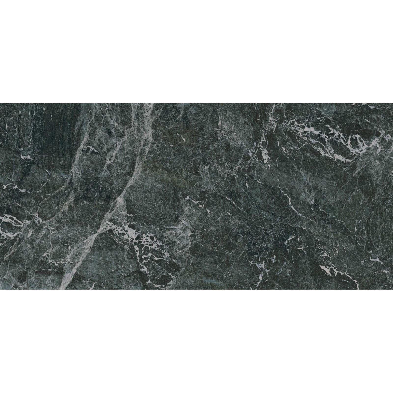 Serie saint denis polished dark green marble tile with swirling white veining and a polished finish