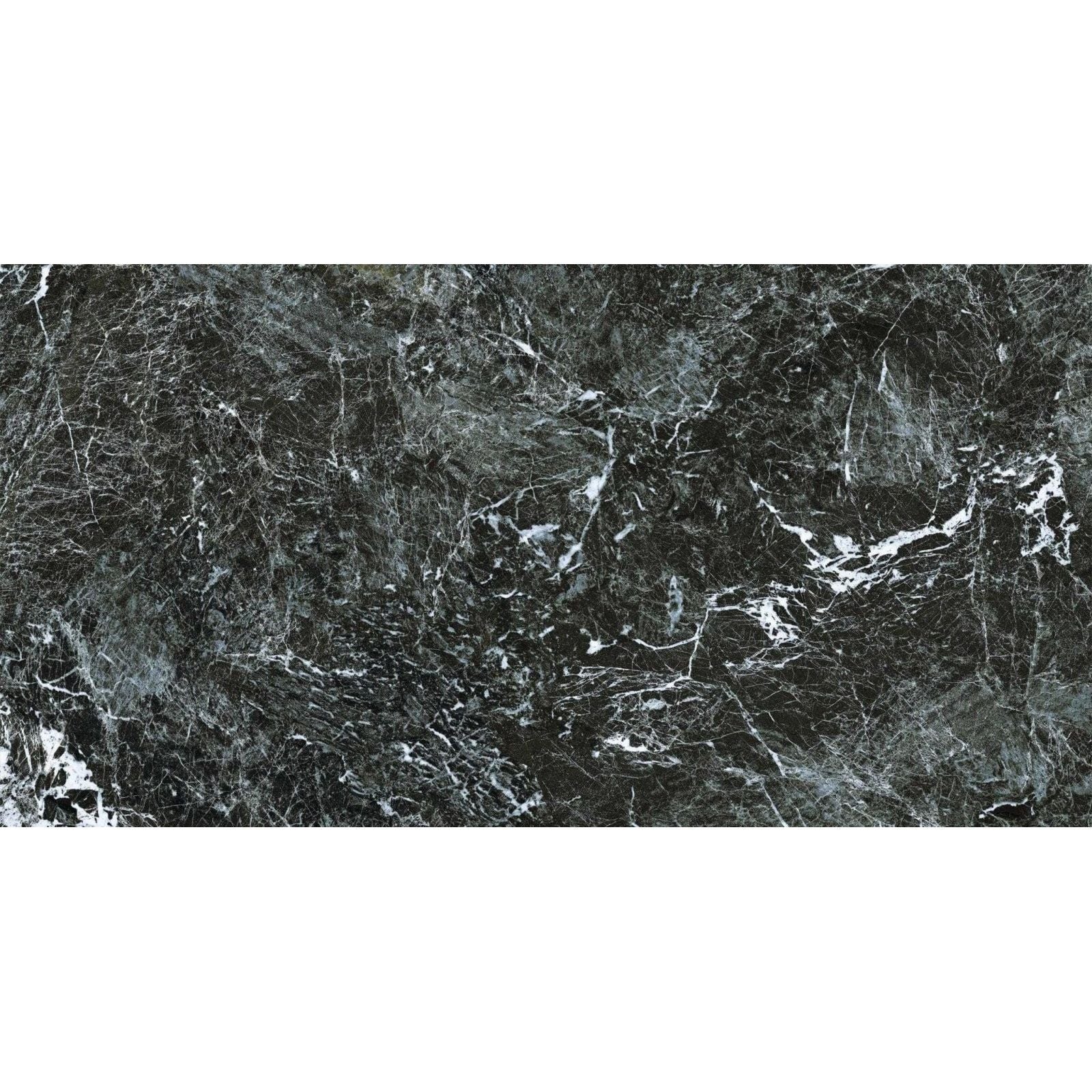 Serie Saint Denis polished black marble tile with intricate white and gray veining for elegant interiors