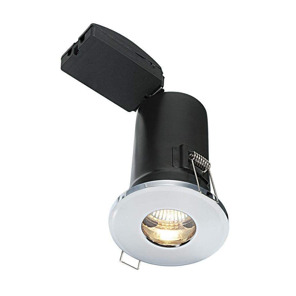 Black and chrome adjustable spotlight fixture with hinged cover for Shield PLUS MV downlighter chrome product