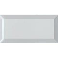 A sleek white glass tile named silver mirror bevel with a subtle glossy finish and beveled edges