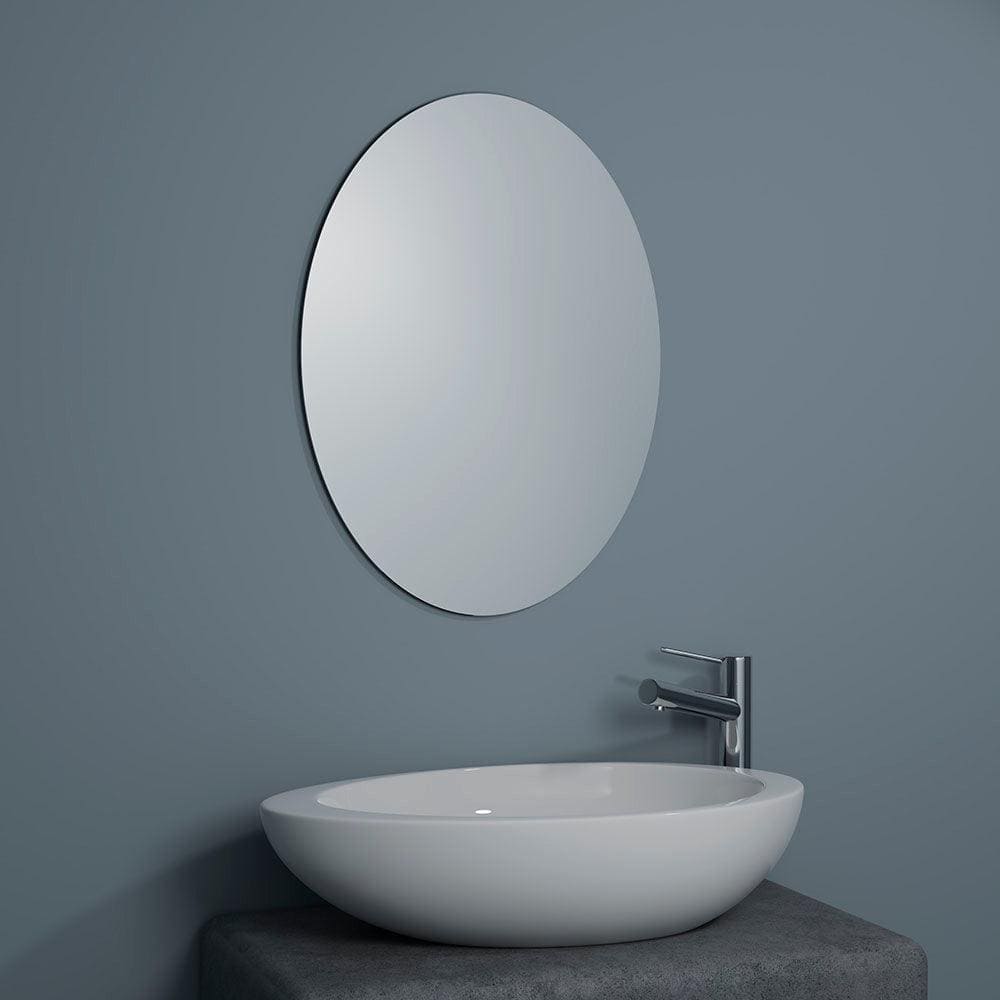 Slim oval mirror 55 circular minimalist bathroom mirror with sleek silver metal frame ideal for modern decor