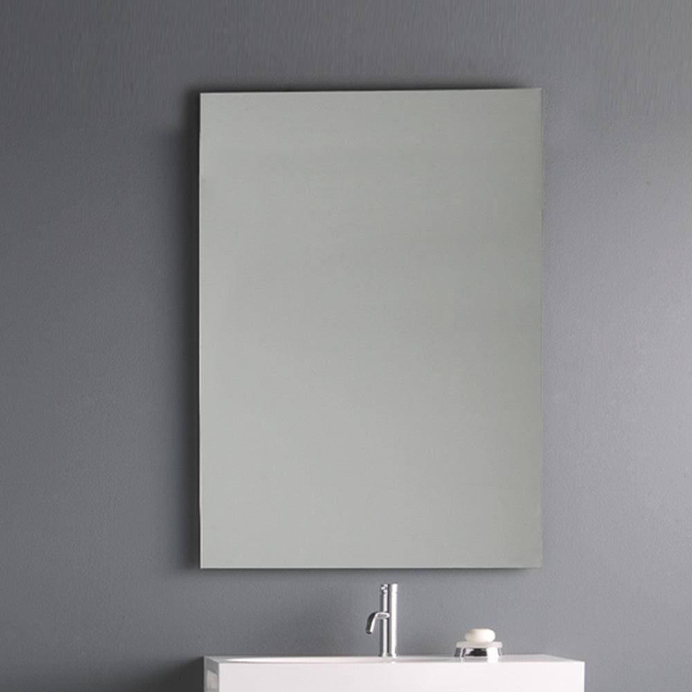 Slim rectangular mirror 60 with a sleek minimalist frameless design mounted above a white bathroom sink