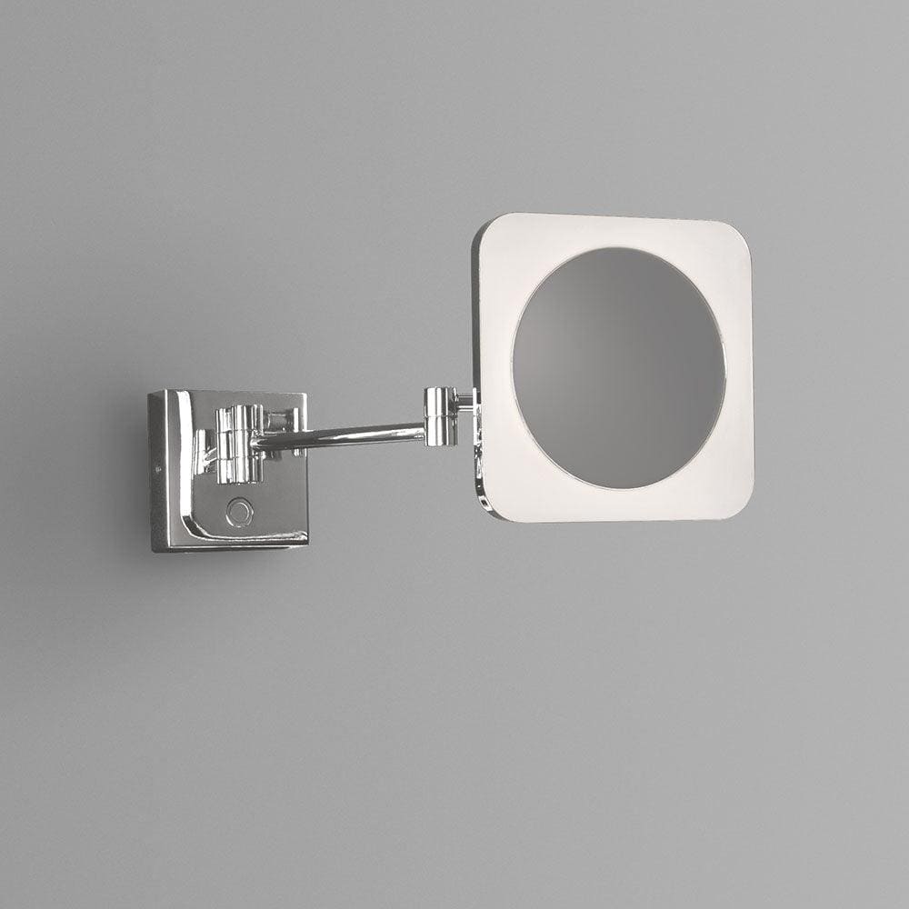 Sloane Square LED magnifying mirror chrome with chrome finish square frame and adjustable wall-mounted arm