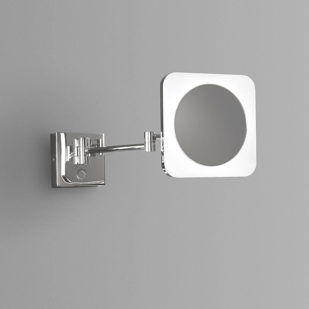 Sloane Square LED magnifying mirror chrome with square frame and adjustable wall-mounted arm in chrome finish
