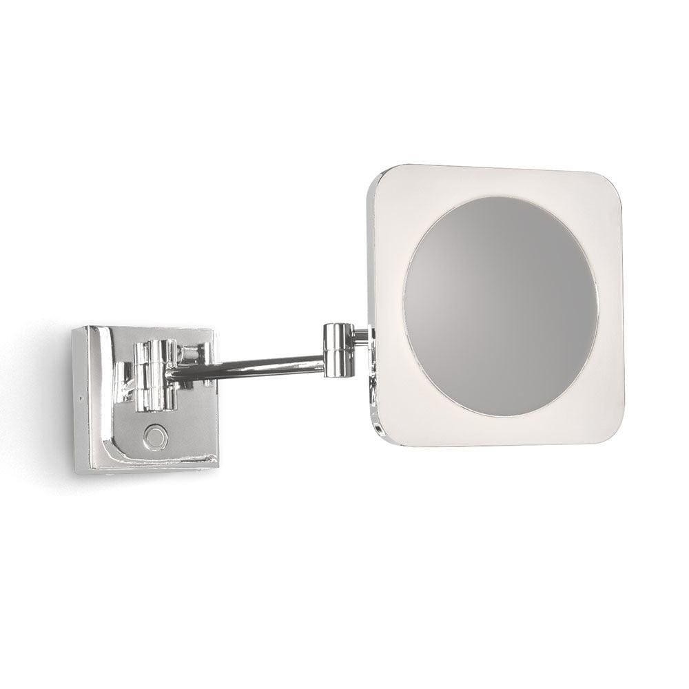 Sloane Square LED magnifying mirror chrome with square frame and adjustable arm wall-mounted in chrome finish