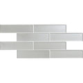 Gray glass subway tile from solinda brickbond mosaic with smooth reflective surface and clean rectangular edges