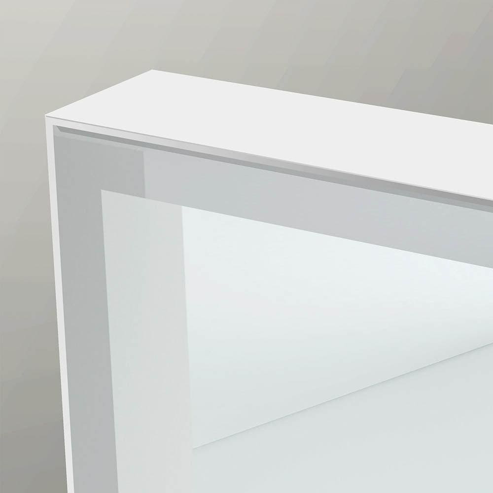 White glossy console table with clean minimalist lines and reflective surface from tate light rectangular mirror 50 white