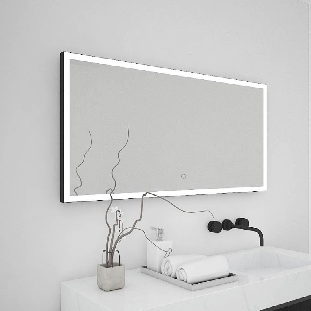 Tate light rectangular frameless bathroom mirror 60 black with integrated led edge lighting for modern bathrooms