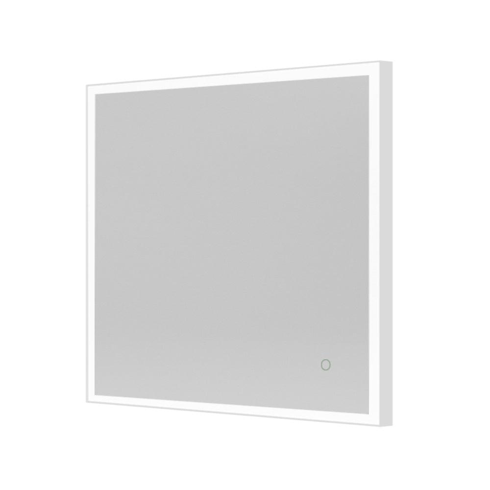 White-framed led bathroom mirror tate light square mirror 70 with sleek modern design and circular control button