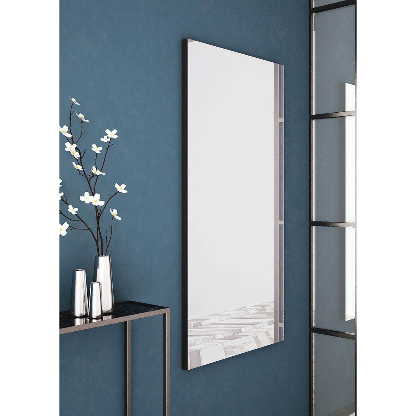 Tate rectangular mirror 140 black with a slim black frame and mirrored vertical accents on its sides