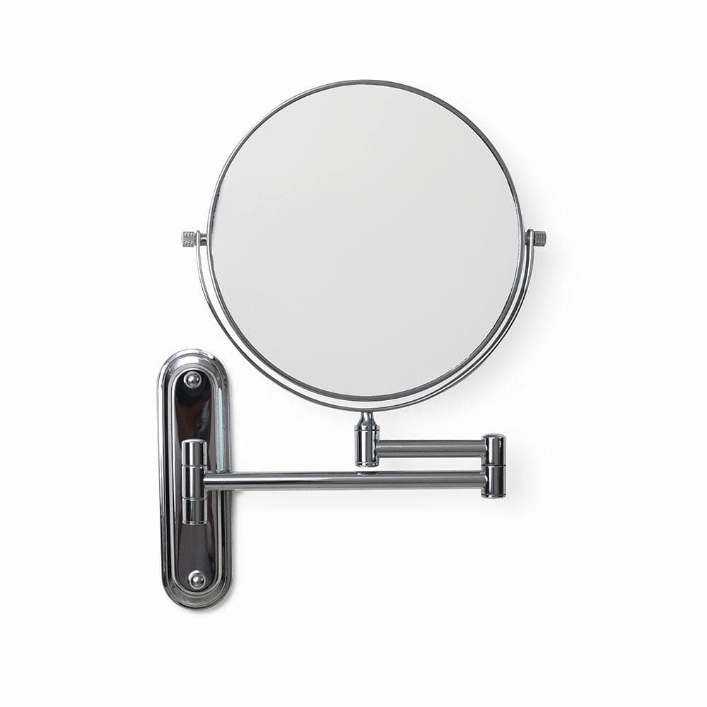 Taylor reversible 5x magnifying wall mirror chrome finished circular with telescoping arm and adjustable sides