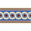 Telford border blue decorative tile border with blue beige and maroon repeating circular motifs