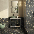 Terrazzo Colore Dark Tiles in a bathroom setting