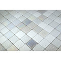 Texturas ice textured glass mosaic featuring white and silver iridescent tiles with a glossy finish