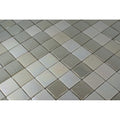 Gray and white square mosaic tiles with glossy finish in textured glass mosaic for wall and backsplash use