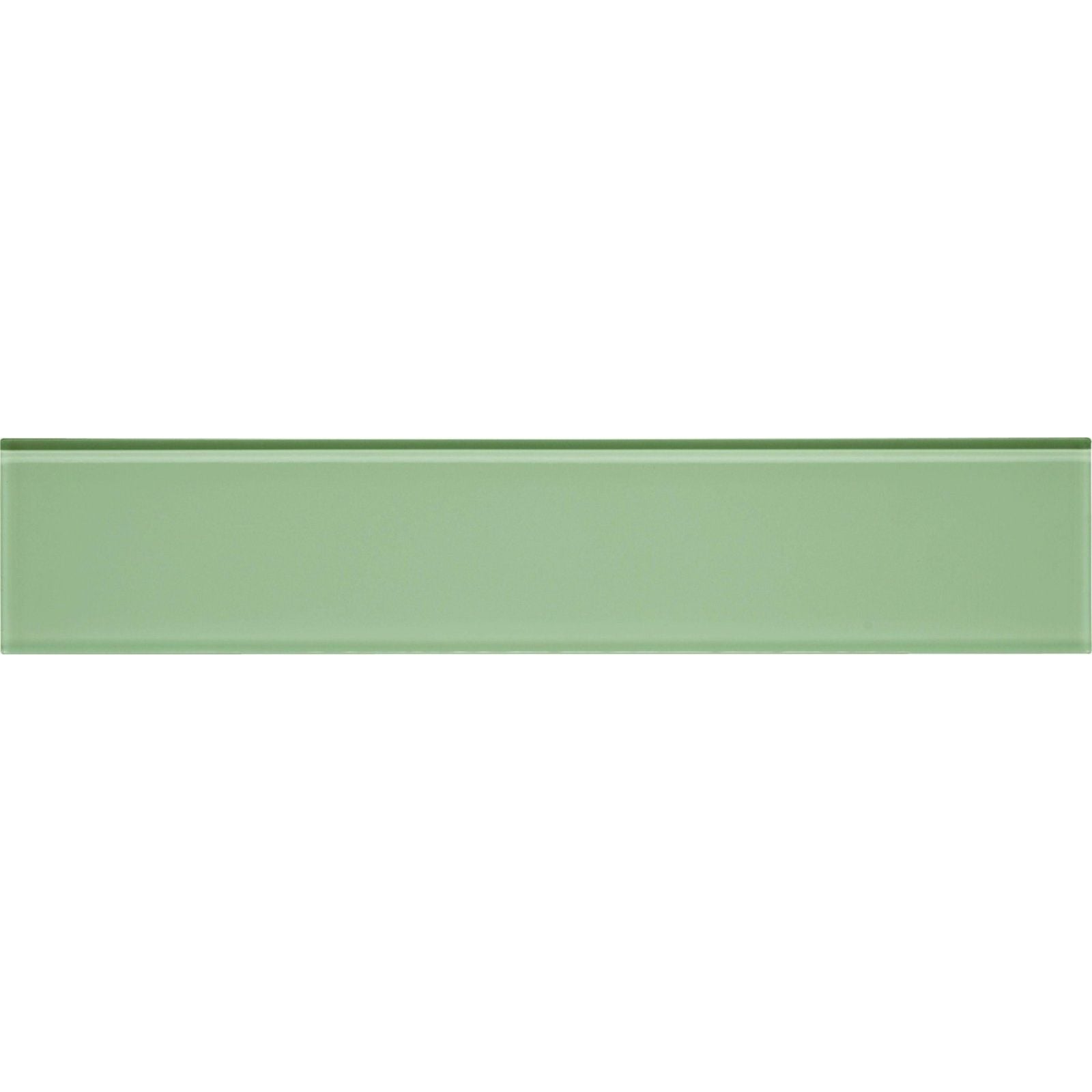 A sleek glossy sage green rectangular ceramic tile with smooth finish from Thames clear glass 398 x 80mm