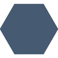 A solid dark blue hexagonal tile with a smooth matte finish from timeless hexagon marine matt collection