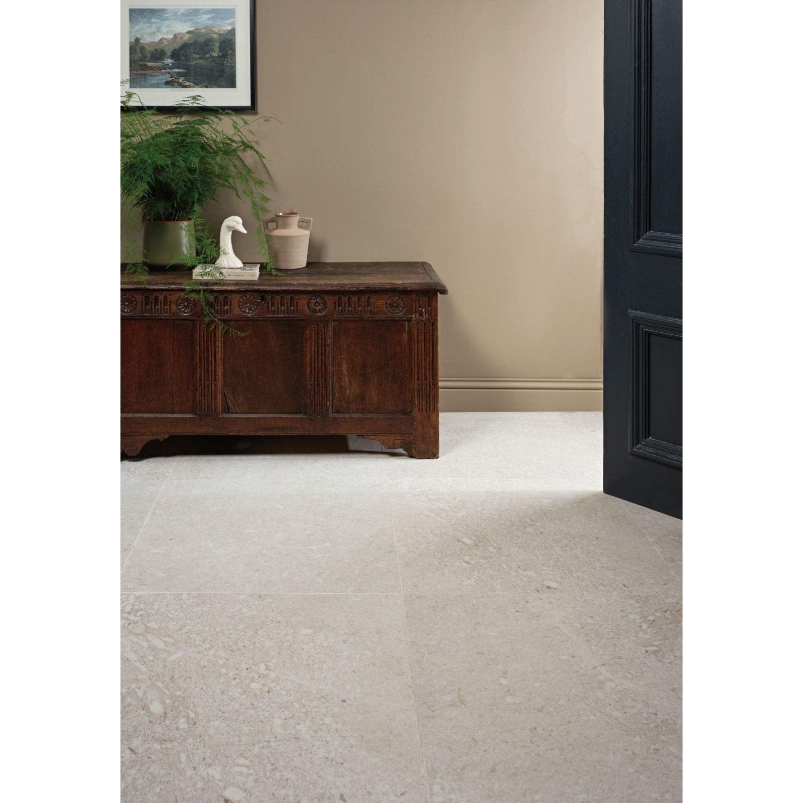 Beige stone-effect porcelain floor tiles with subtle natural veining tisbury porcelain 60 x 120cm