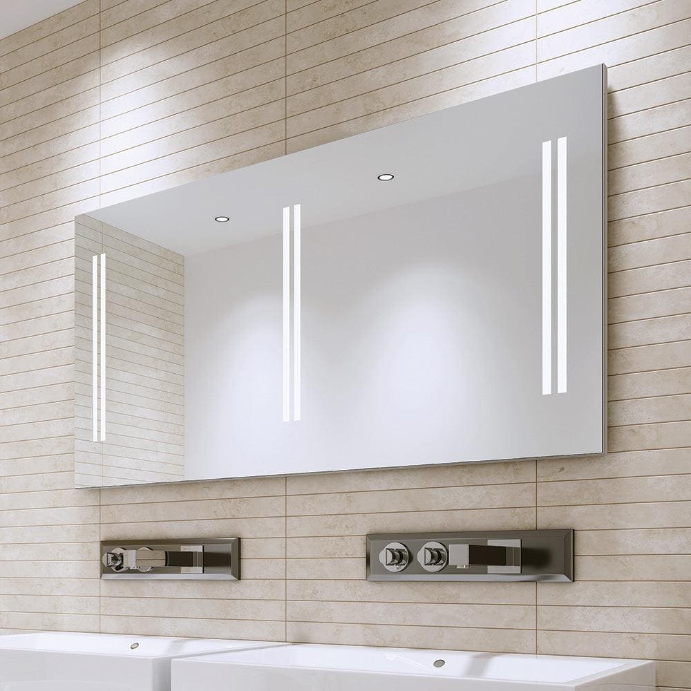 Unico Mirror 140 modern rectangular bathroom mirror with sleek frameless design and vertical led lighting strips