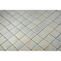 Silver metallic square mosaic tiles arranged in a diagonal grid pattern from urban chic aluminium metallic glass mosaic