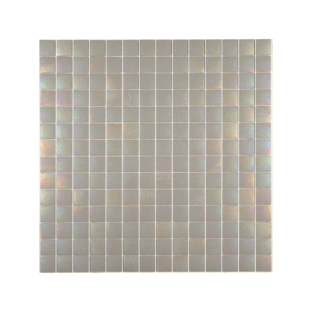 Silver iridescent urban chic aluminium metallic glass mosaic tile with subtle shimmer in a uniform square grid pattern