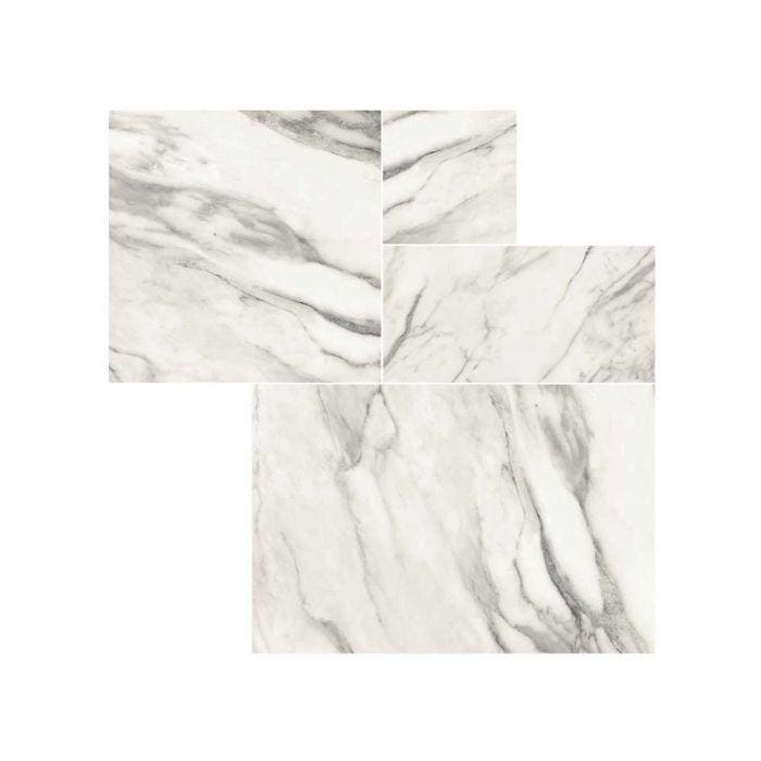 Venato marble modular porcelain tiles featuring white and gray marble-effect with natural veining patterns