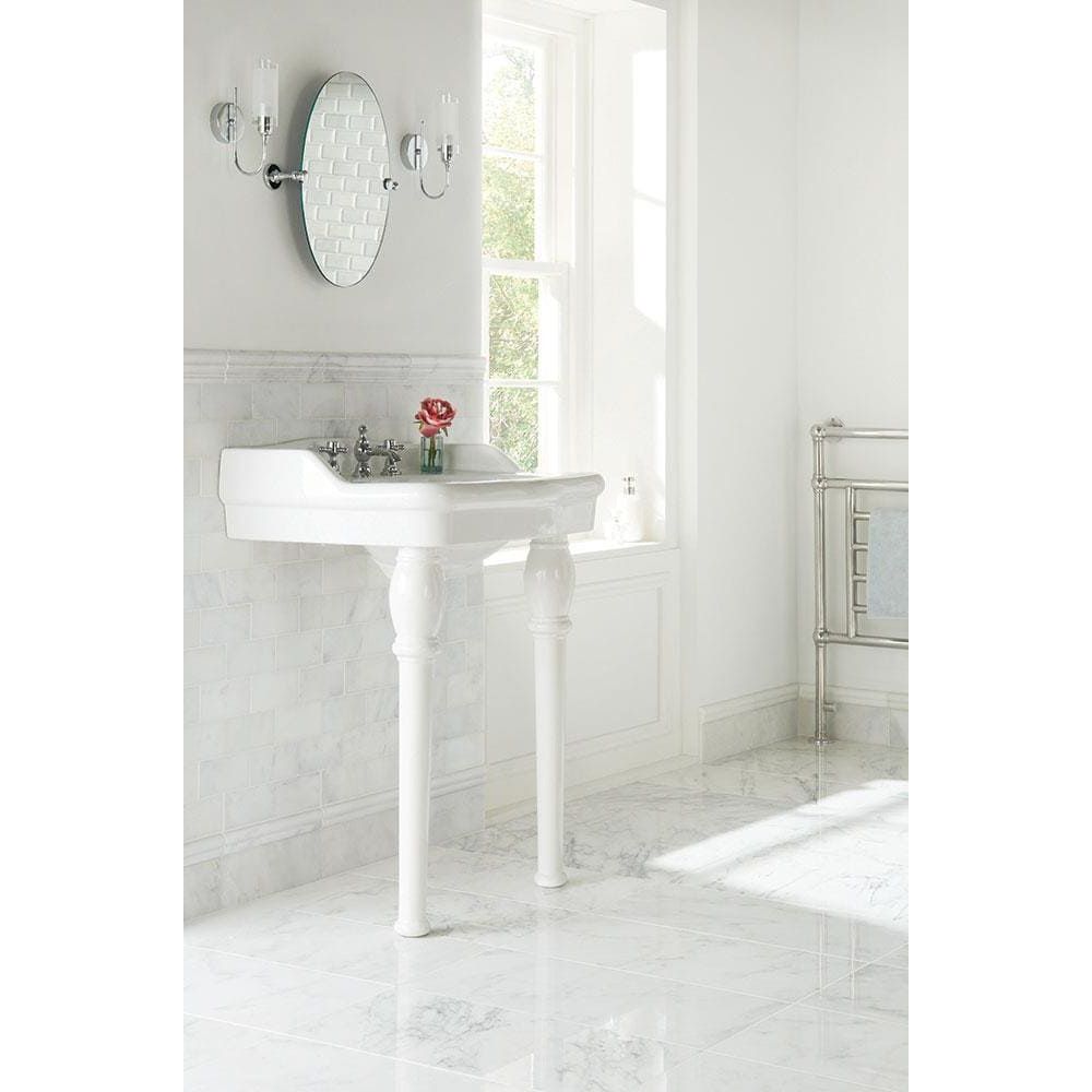 Viano White Polished Marble 147 x 72mm white polished marble tiles with a fluted pedestal sink
