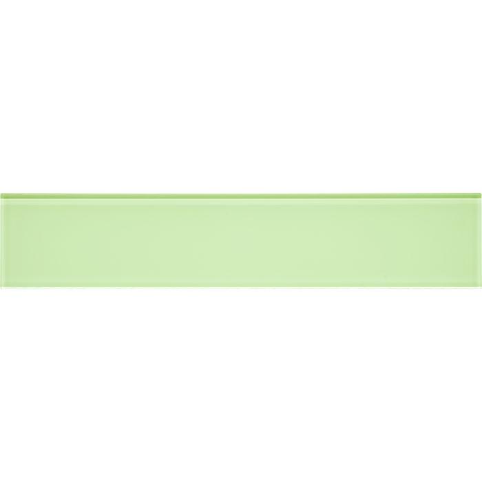 Volga clear glass brick 398 x 80mm showing sleek rectangular mint green glass tile with subtle glossy finish