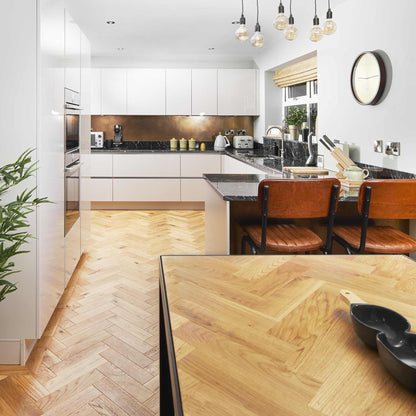 ZB109 Brushed Matt Oak light oak engineered wood flooring with white kitchen cabinets